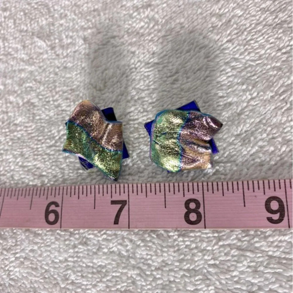 Vintage Handmade Textured Multicolour Metallic Clip On Earrings - Picture 7 of 7